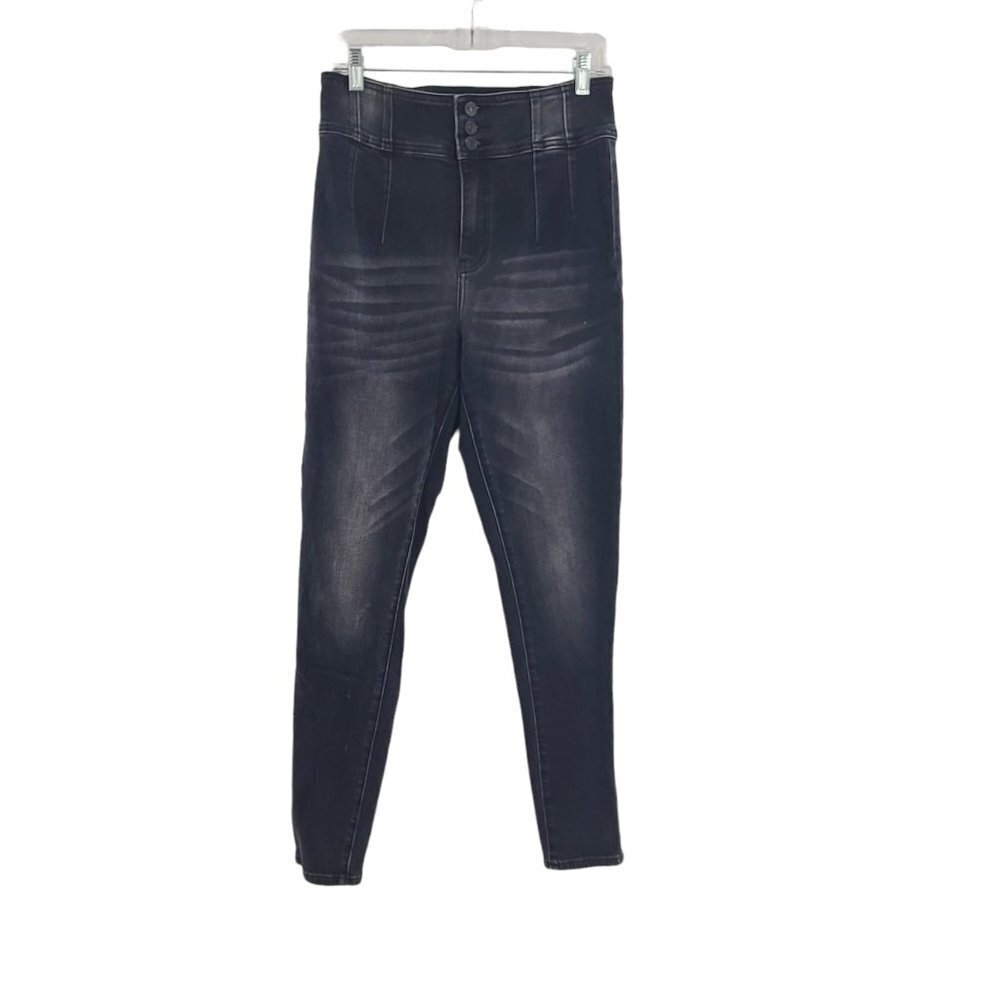 KanCan Junior Women’s Black Jeans Sz 9 (28) Distressed Stretch 3‎ Button Waist